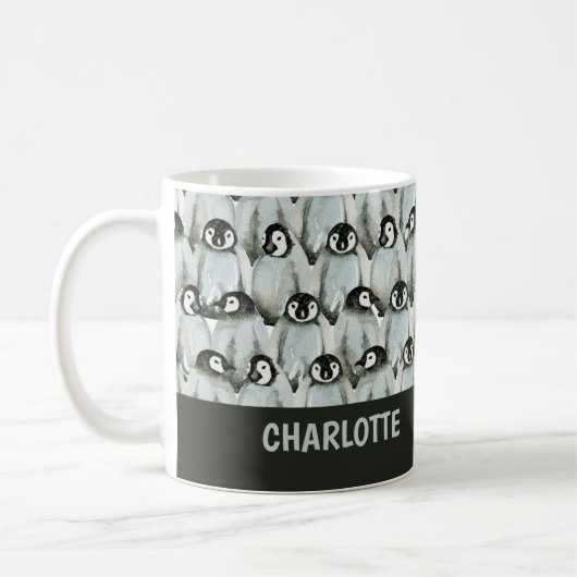 Mug Pingouin Motif noir et blanc mignon Personnalisé (Gauche)