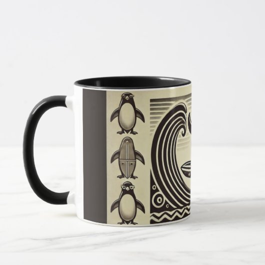 Mug Pingouin noir blanc attrape une vague (Gauche)