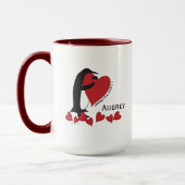 Mug Pingouin personnalisé et café de coeur rouge (Gauche)