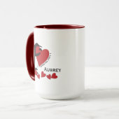Mug Pingouin personnalisé et café de coeur rouge (Devant gauche)