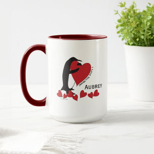 Mug Pingouin personnalisé et café de coeur rouge