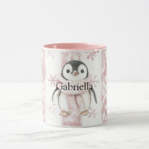 Mug Pingouin rose Snowflakes Noël