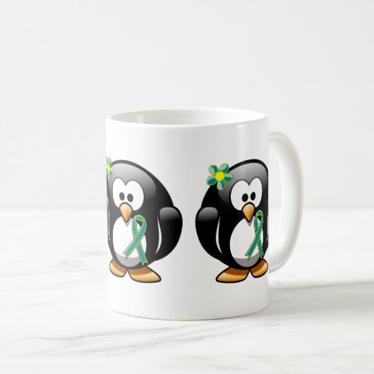Mug Pingouin vert turquoise et citron vert (Devant droit)