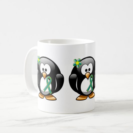 Mug Pingouin vert turquoise et citron vert (Devant gauche)