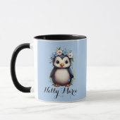 Mug Pingouins mignons Bleu Nom et initiales personnali (Gauche)