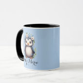 Mug Pingouins mignons Bleu Nom et initiales personnali (Devant gauche)