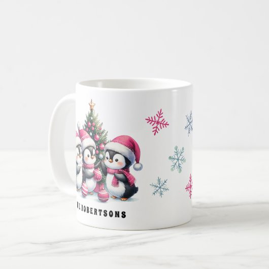 Mug Pingouins mignons en rose Chapeaux de Père Noël en (Devant gauche)