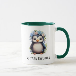 Mug Pingouins vert personnalisé Texte bilingue