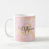 Mug Pink Agate Geode Gold Monogramme Nom du script (Gauche)