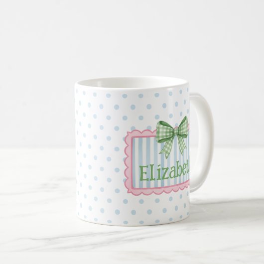 Mug Pink and Blue Frame With Green Gingham Bow (Devant droit)