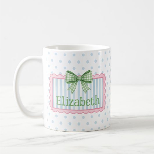 Mug Pink and Blue Frame With Green Gingham Bow (Gauche)
