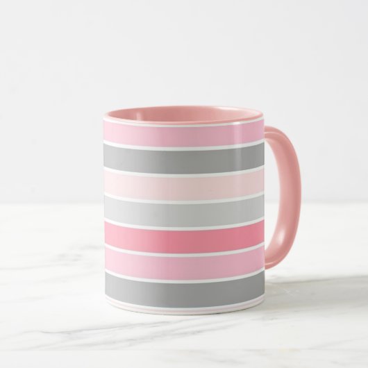 Mug Pink and Grey Stripes (Devant droit)