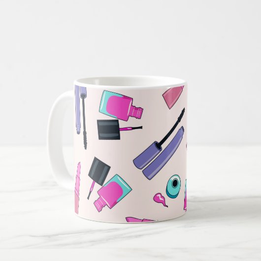 Mug Pink and Purple Make Up Cosmetics Pattern (Devant gauche)