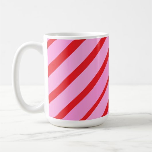 Mug Pink and Red Diagonal Stripes  (Gauche)