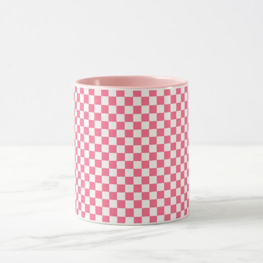 Mug Pink and White Checkered Pattern  (Centre)