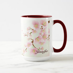 Mug Pink and White Cherry Blossom Nature Monogram