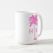 Mug Pink and White Palm Palmetto Tree Monogram (Devant droit)