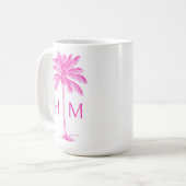 Mug Pink and White Palm Palmetto Tree Monogram (Devant gauche)