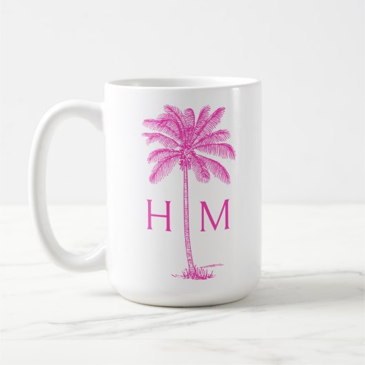 Mug Pink and White Palm Palmetto Tree Monogram (Gauche)