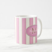 Mug Pink & Antique White Strips Bronze Monogramme (Devant droit)