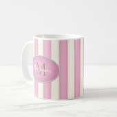 Mug Pink & Antique White Strips Bronze Monogramme (Devant gauche)