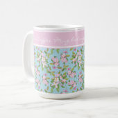 Mug Pink Apple Blossom sur Sky Blue, Pink Band pour no (Devant gauche)