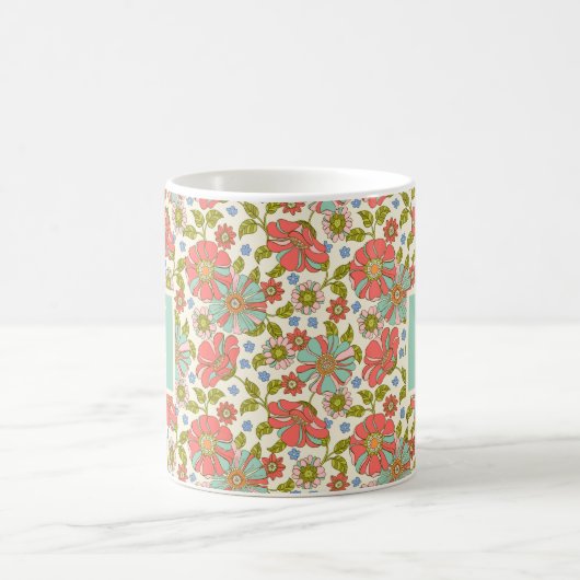 Mug Pink & Aqua Retro Floral (Centre)