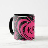 Mug Pink Black Glam Abstract Heart Monogram Initials (Devant gauche)