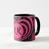 Mug Pink Black Glam Abstract Heart Monogram Initials (Devant droit)
