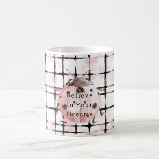 Mug Pink Black Stripes Ladybug (Centre)