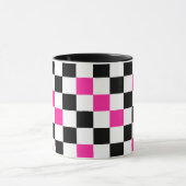 Mug Pink Black White Checkered Pattern Design  (Centre)