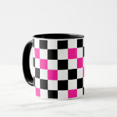 Mug Pink Black White Checkered Pattern Design  (Devant gauche)