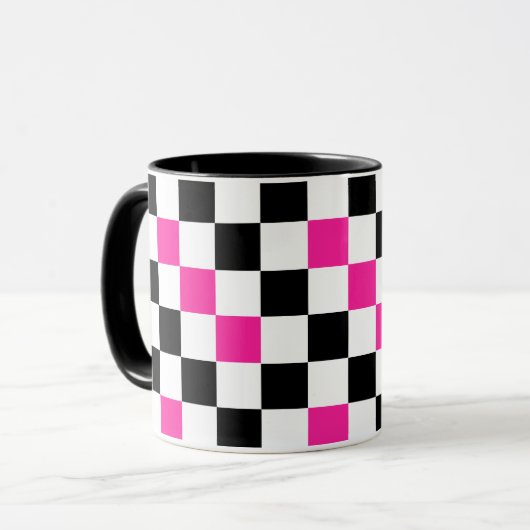 Mug Pink Black White Checkered Pattern Design  (Devant gauche)