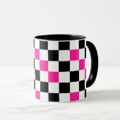 Mug Pink Black White Checkered Pattern Design  (Devant droit)