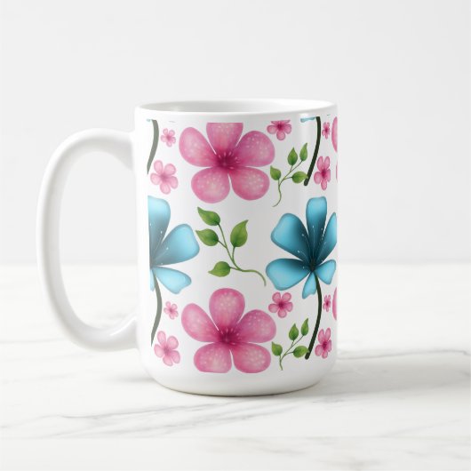 Mug Pink & Blue Floral Seamless Pattern (Gauche)