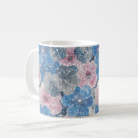 Mug Pink Blue Flowers Sparkle (Devant gauche)