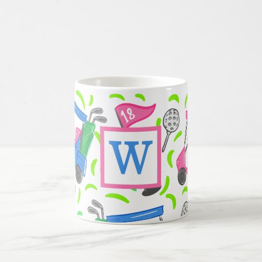 Mug Pink Blue Green Golf Preppy Initial (Centre)