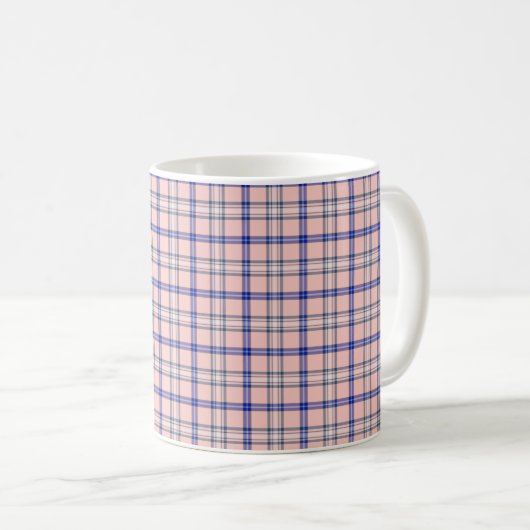 Mug Pink Blue Plaid Classic Pattern Retro (Devant droit)