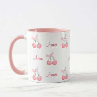 Mug Pink Bow and Cherry Personalized Custom Girl Name
