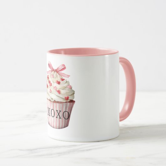 Mug Pink Bow Red Hearts Cupcake Birthday (Devant droit)