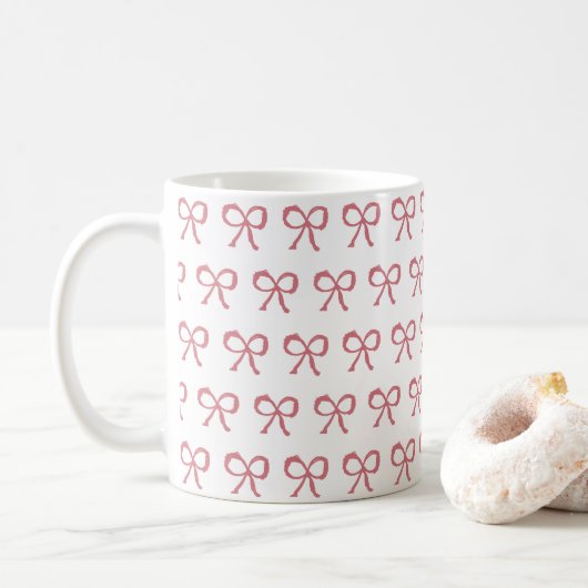 Mug Pink Bow Ribbon Love Motif Valentine (Avec donut)