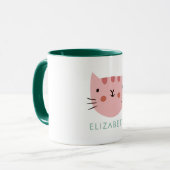Mug Pink Cat Cute Nom personnalisé (Devant gauche)