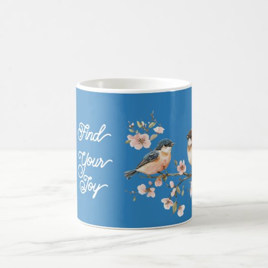 Mug Pink Cherry Blossom Flowers Joy Blue Birds (Centre)