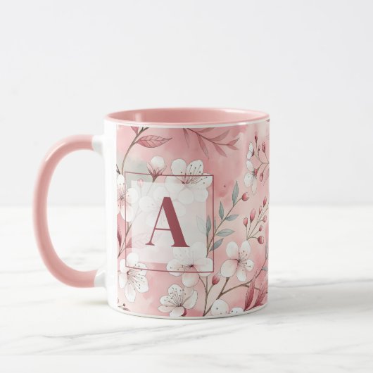 Mug Pink cherry blossom monogram (Gauche)