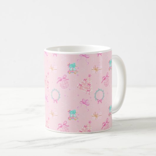 Mug Pink Christmas Coquette Bow Seamless Pattern (Devant droit)