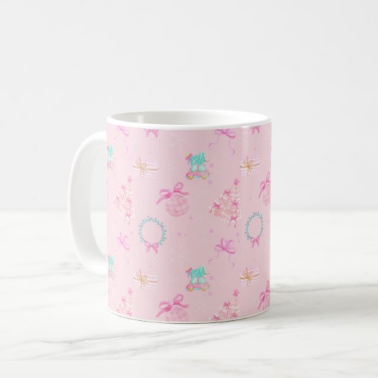 Mug Pink Christmas Coquette Bow Seamless Pattern (Devant gauche)