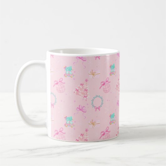 Mug Pink Christmas Coquette Bow Seamless Pattern (Gauche)