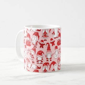Mug Pink Christmas Gnome & Gingerbread Pattern