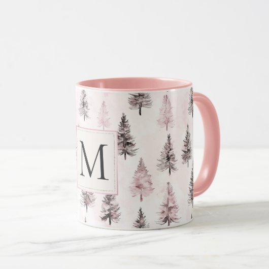 Mug Pink Christmas Trees Monogram (Devant droit)
