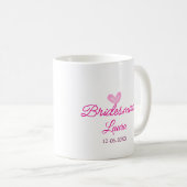 Mug PINK coeur minimal ajouter nom bridesmaid année ca (Devant droit)